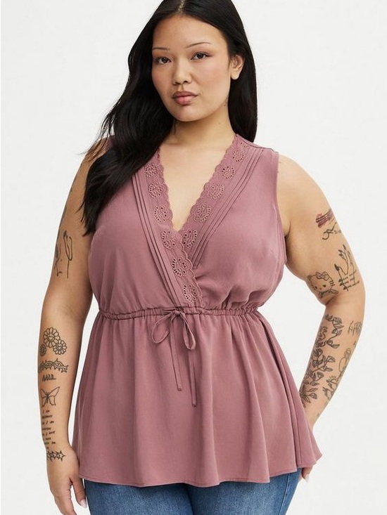 torrid Tops - torrid Babydoll Surplice Top in Rose Taupe